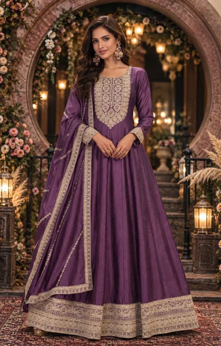 Reenkal By Aurraa Premium Silk Embroidery Gown With Dupatta 